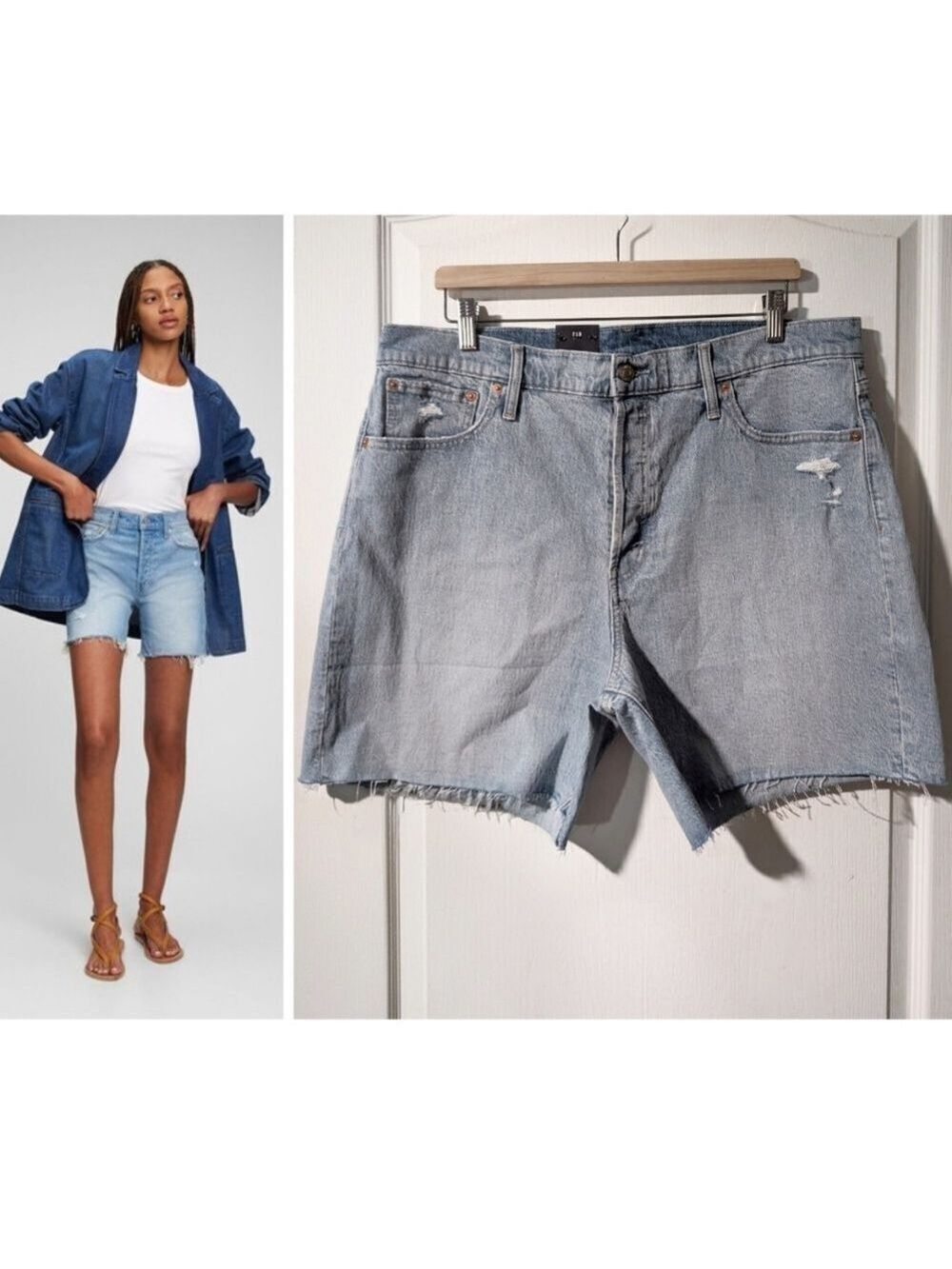 Gap | 6" High Rise Cheeky Midi Shorts In Light Wash Destroyed